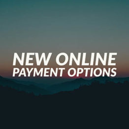 pay online text in front of a mountain