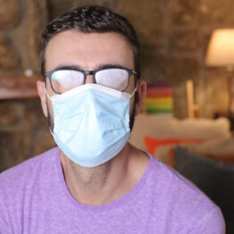 Man with mask and foggy glasses