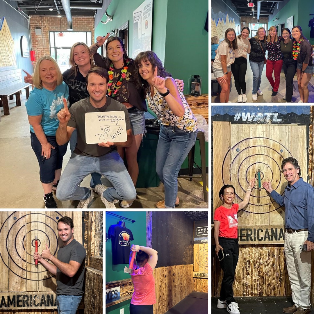 Collage of axe throwing event