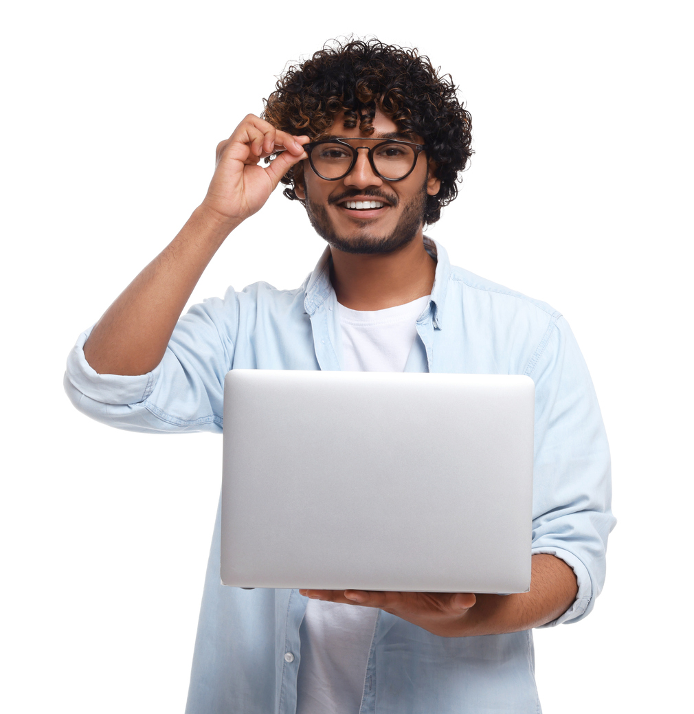 Smiling man with laptop