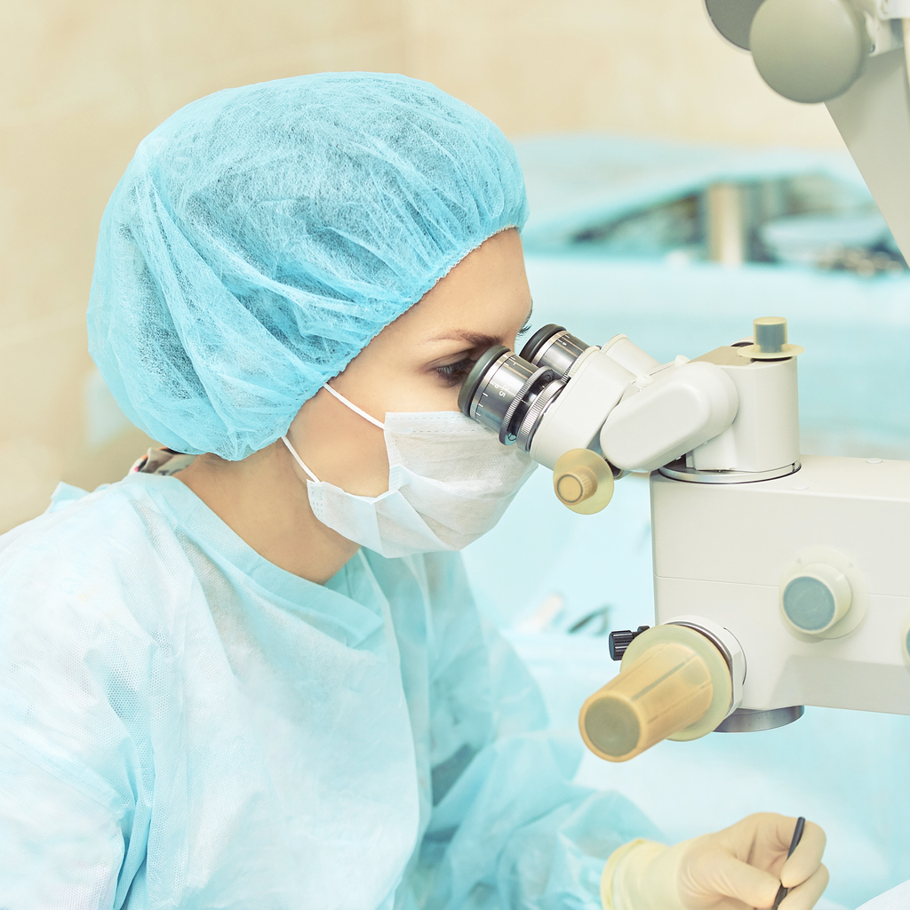 Ophthalmology laser microscope operation.